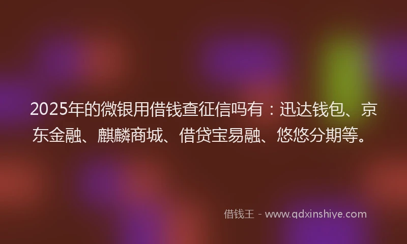 2025年的微银用借钱查征信吗有：迅达钱包、京东金融、麒麟商城、借贷宝易融、悠悠分期等。