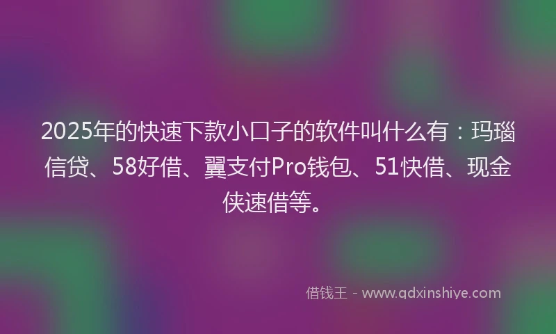 2025年的快速下款小口子的软件叫什么有：玛瑙信贷、58好借、翼支付Pro钱包、51快借、现金侠速借等。