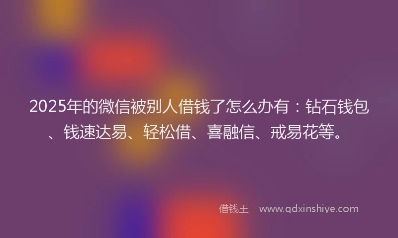 2025年的微信被别人借钱了怎么办有：钻石钱包、钱速达易、轻松借、喜融信、戒易花等。