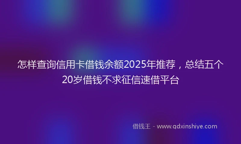 怎样查询信用卡借钱余额2025年推荐，总结五个20岁借钱不求征信速借平台