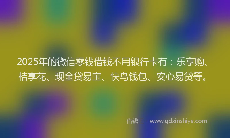 2025年的微信零钱借钱不用银行卡有：乐享购、桔享花、现金贷易宝、快鸟钱包、安心易贷等。