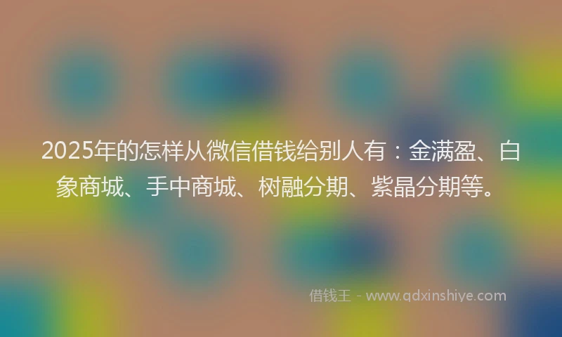 2025年的怎样从微信借钱给别人有：金满盈、白象商城、手中商城、树融分期、紫晶分期等。