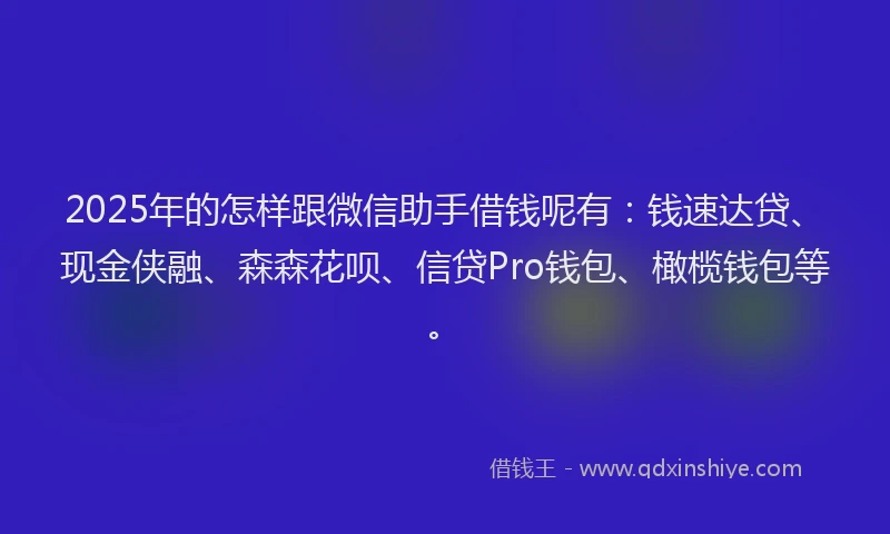 2025年的怎样跟微信助手借钱呢有：钱速达贷、现金侠融、森森花呗、信贷Pro钱包、橄榄钱包等。