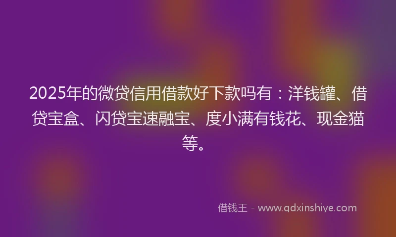 2025年的微贷信用借款好下款吗有：洋钱罐、借贷宝盒、闪贷宝速融宝、度小满有钱花、现金猫等。
