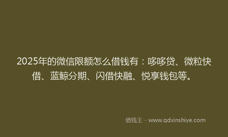 2025年的微信限额怎么借钱有：哆哆贷、微粒快借、蓝鲸分期、闪借快融、悦享钱包等。