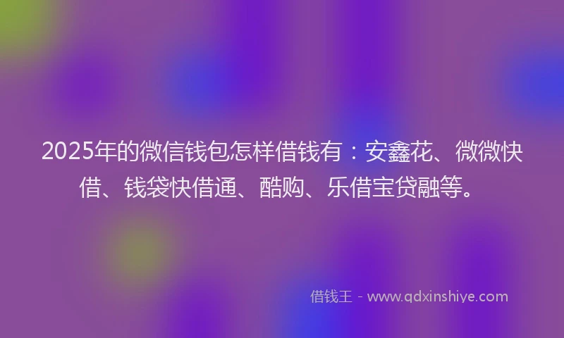 2025年的微信钱包怎样借钱有：安鑫花、微微快借、钱袋快借通、酷购、乐借宝贷融等。
