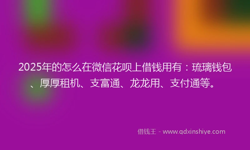 2025年的怎么在微信花呗上借钱用有：琉璃钱包、厚厚租机、支富通、龙龙用、支付通等。