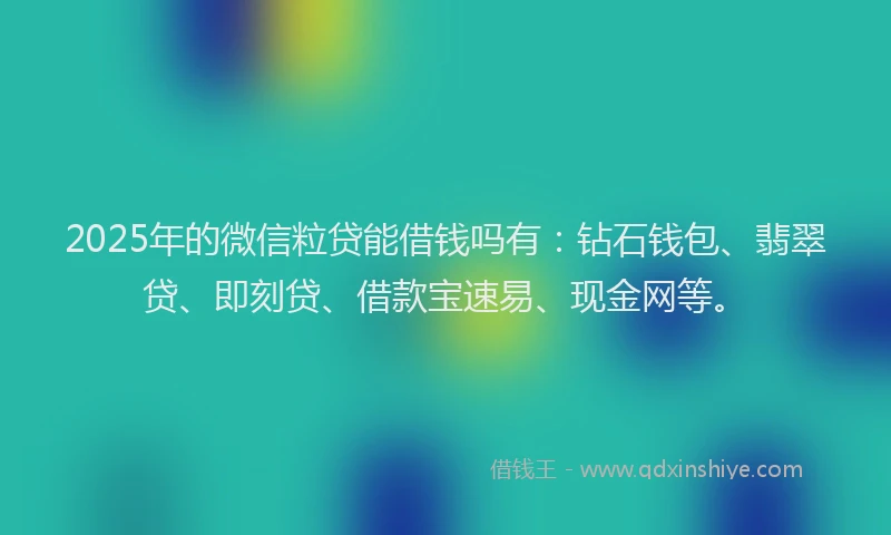 2025年的微信粒贷能借钱吗有：钻石钱包、翡翠贷、即刻贷、借款宝速易、现金网等。