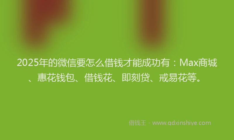 2025年的微信要怎么借钱才能成功有：Max商城、惠花钱包、借钱花、即刻贷、戒易花等。