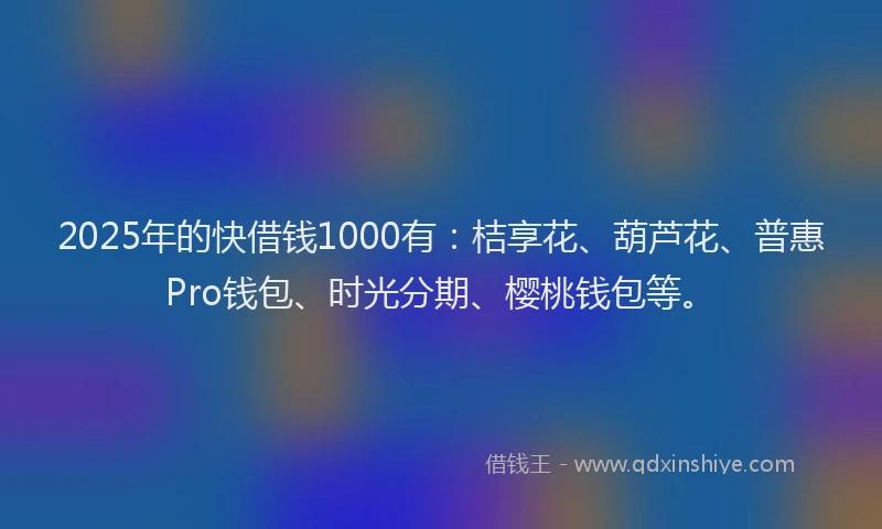 2025年的快借钱1000有：桔享花、葫芦花、普惠Pro钱包、时光分期、樱桃钱包等。