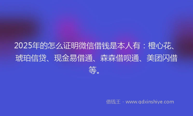 2025年的怎么证明微信借钱是本人有：橙心花、琥珀信贷、现金易借通、森森借呗通、美团闪借等。