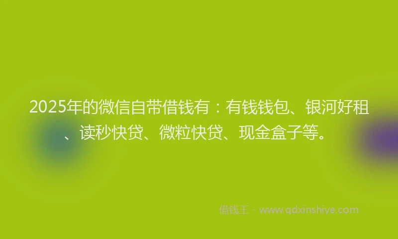 2025年的微信自带借钱有：有钱钱包、银河好租、读秒快贷、微粒快贷、现金盒子等。