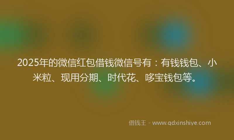 2025年的微信红包借钱微信号有：有钱钱包、小米粒、现用分期、时代花、哆宝钱包等。