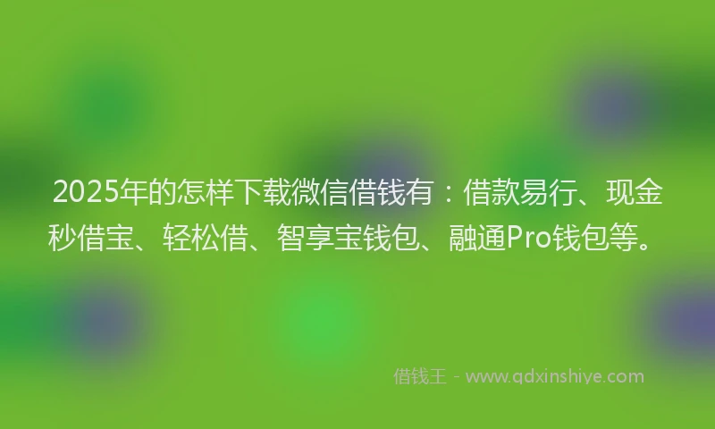 2025年的怎样下载微信借钱有：借款易行、现金秒借宝、轻松借、智享宝钱包、融通Pro钱包等。