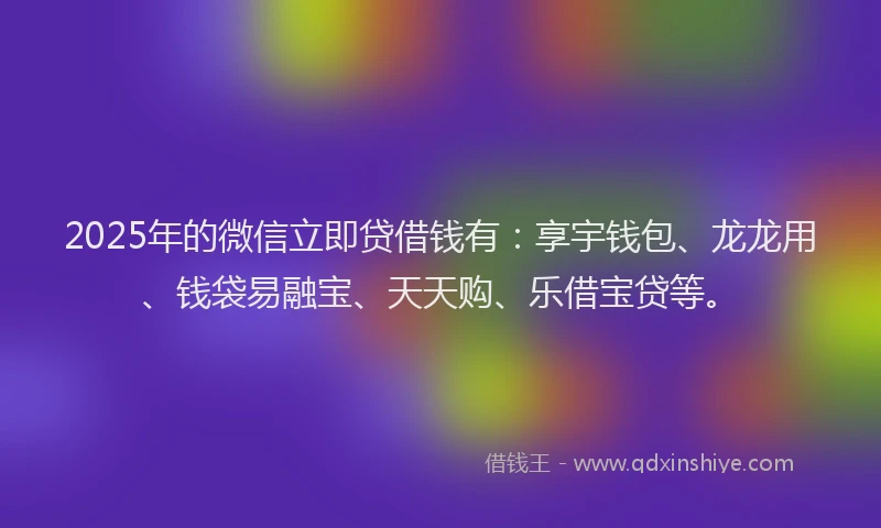 2025年的微信立即贷借钱有：享宇钱包、龙龙用、钱袋易融宝、天天购、乐借宝贷等。