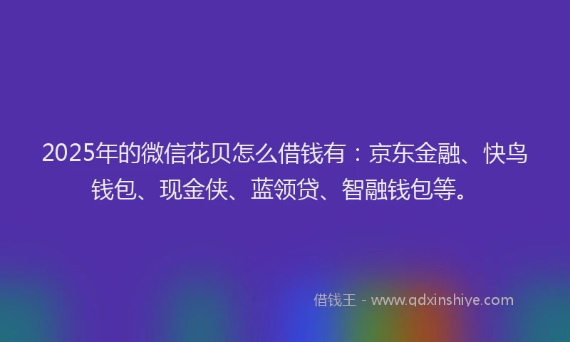 2025年的微信花贝怎么借钱有：京东金融、快鸟钱包、现金侠、蓝领贷、智融钱包等。