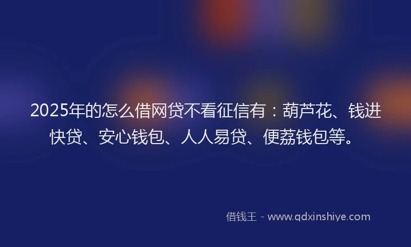 2025年的怎么借网贷不看征信有：葫芦花、钱进快贷、安心钱包、人人易贷、便荔钱包等。