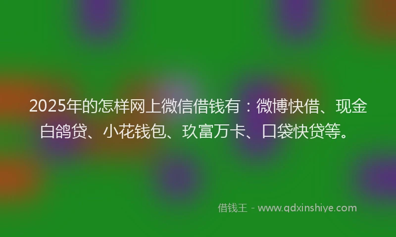 2025年的怎样网上微信借钱有：微博快借、现金白鸽贷、小花钱包、玖富万卡、口袋快贷等。