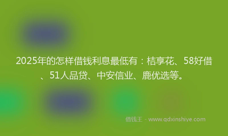 2025年的怎样借钱利息最低有：桔享花、58好借、51人品贷、中安信业、鹿优选等。