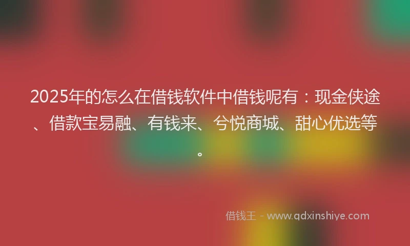 2025年的怎么在借钱软件中借钱呢有：现金侠途、借款宝易融、有钱来、兮悦商城、甜心优选等。