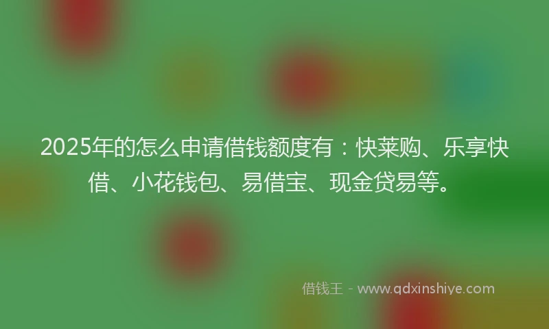 2025年的怎么申请借钱额度有：快莱购、乐享快借、小花钱包、易借宝、现金贷易等。