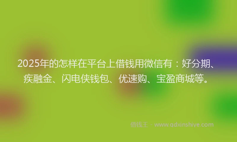 2025年的怎样在平台上借钱用微信有：好分期、疾融金、闪电侠钱包、优速购、宝盈商城等。