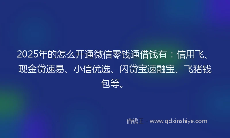 2025年的怎么开通微信零钱通借钱有：信用飞、现金贷速易、小信优选、闪贷宝速融宝、飞猪钱包等。