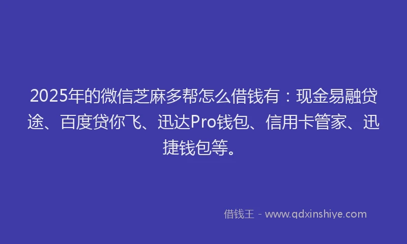 2025年的微信芝麻多帮怎么借钱有：现金易融贷途、百度贷你飞、迅达Pro钱包、信用卡管家、迅捷钱包等。