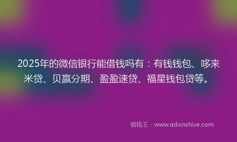 2025年的微信银行能借钱吗有：有钱钱包、哆来米贷、贝赢分期、盈盈速贷、福星钱包贷等。