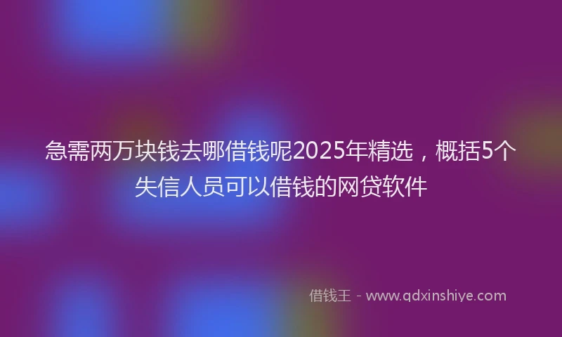 急需两万块钱去哪借钱呢2025年精选，概括5个失信人员可以借钱的网贷软件