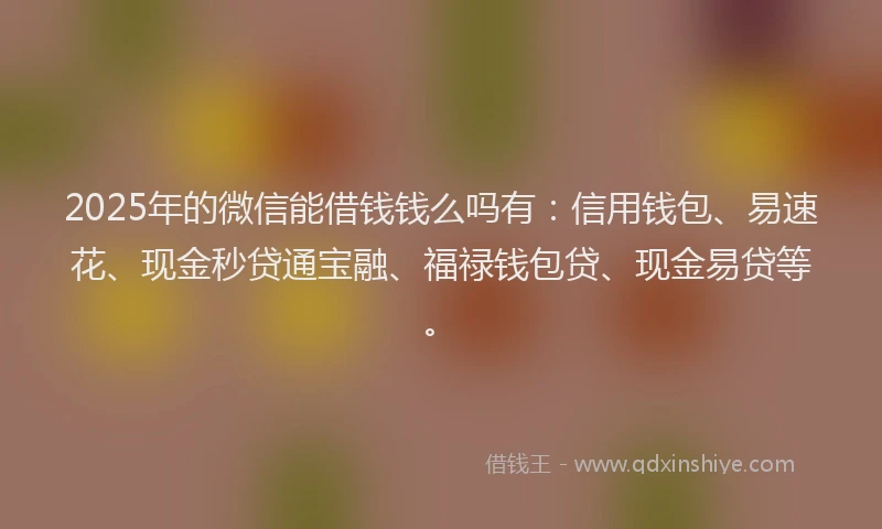 2025年的微信能借钱钱么吗有：信用钱包、易速花、现金秒贷通宝融、福禄钱包贷、现金易贷等。