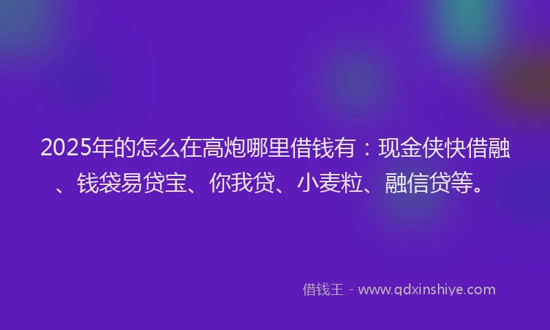 2025年的怎么在高炮哪里借钱有：现金侠快借融、钱袋易贷宝、你我贷、小麦粒、融信贷等。