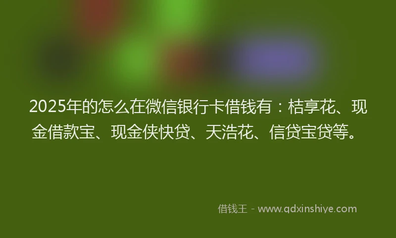 2025年的怎么在微信银行卡借钱有：桔享花、现金借款宝、现金侠快贷、天浩花、信贷宝贷等。