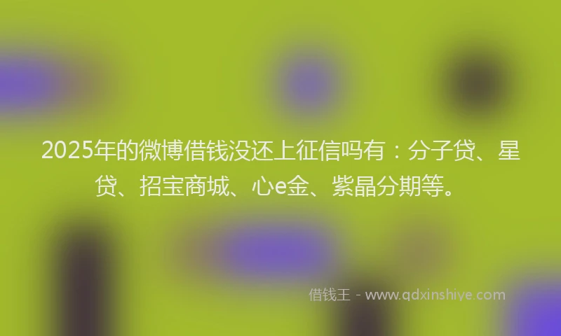 2025年的微博借钱没还上征信吗有：分子贷、星贷、招宝商城、心e金、紫晶分期等。