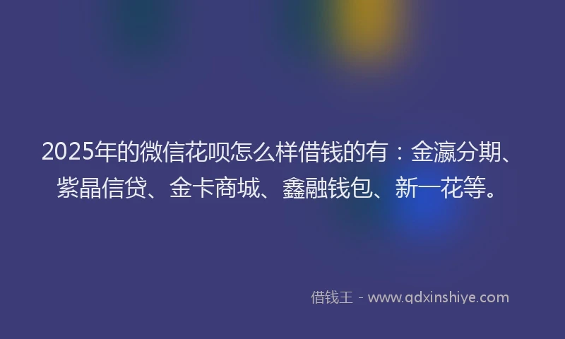 2025年的微信花呗怎么样借钱的有：金瀛分期、紫晶信贷、金卡商城、鑫融钱包、新一花等。