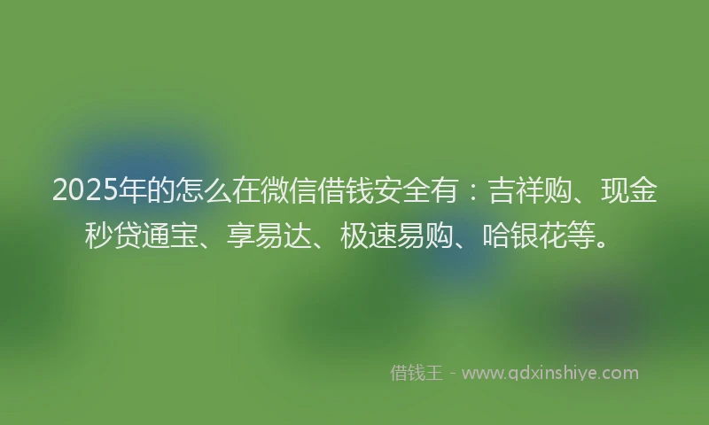 2025年的怎么在微信借钱安全有：吉祥购、现金秒贷通宝、享易达、极速易购、哈银花等。