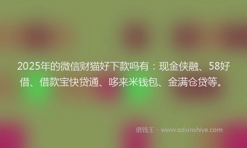 2025年的微信财猫好下款吗有：现金侠融、58好借、借款宝快贷通、哆来米钱包、金满仓贷等。