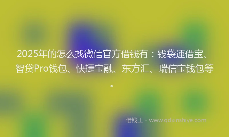 2025年的怎么找微信官方借钱有：钱袋速借宝、智贷Pro钱包、快捷宝融、东方汇、瑞信宝钱包等。