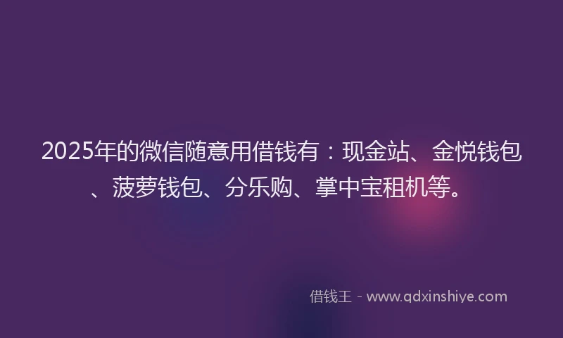2025年的微信随意用借钱有：现金站、金悦钱包、菠萝钱包、分乐购、掌中宝租机等。