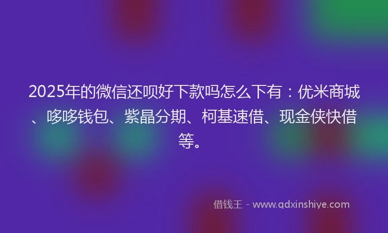 2025年的微信还呗好下款吗怎么下有：优米商城、哆哆钱包、紫晶分期、柯基速借、现金侠快借等。