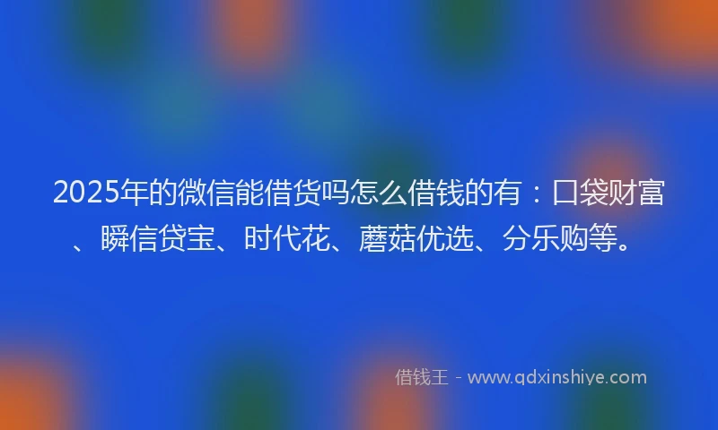2025年的微信能借货吗怎么借钱的有：口袋财富、瞬信贷宝、时代花、蘑菇优选、分乐购等。