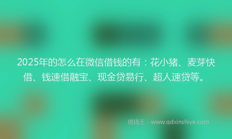 2025年的怎么在微信借钱的有：花小猪、麦芽快借、钱速借融宝、现金贷易行、超人速贷等。