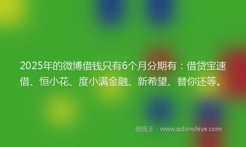 2025年的微博借钱只有6个月分期有：借贷宝速借、恒小花、度小满金融、新希望、替你还等。