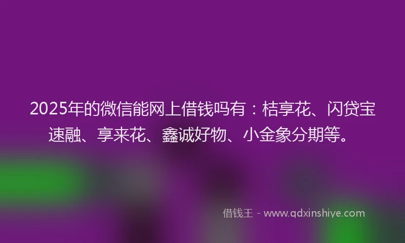 2025年的微信能网上借钱吗有：桔享花、闪贷宝速融、享来花、鑫诚好物、小金象分期等。
