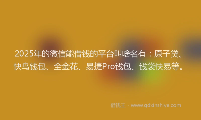 2025年的微信能借钱的平台叫啥名有：原子贷、快鸟钱包、全金花、易捷Pro钱包、钱袋快易等。