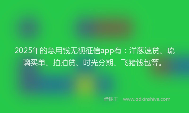2025年的急用钱无视征信app有：洋葱速贷、琉璃买单、拍拍贷、时光分期、飞猪钱包等。