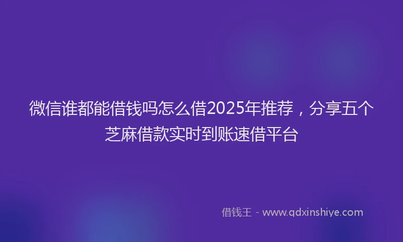 微信谁都能借钱吗怎么借2025年推荐，分享五个芝麻借款实时到账速借平台