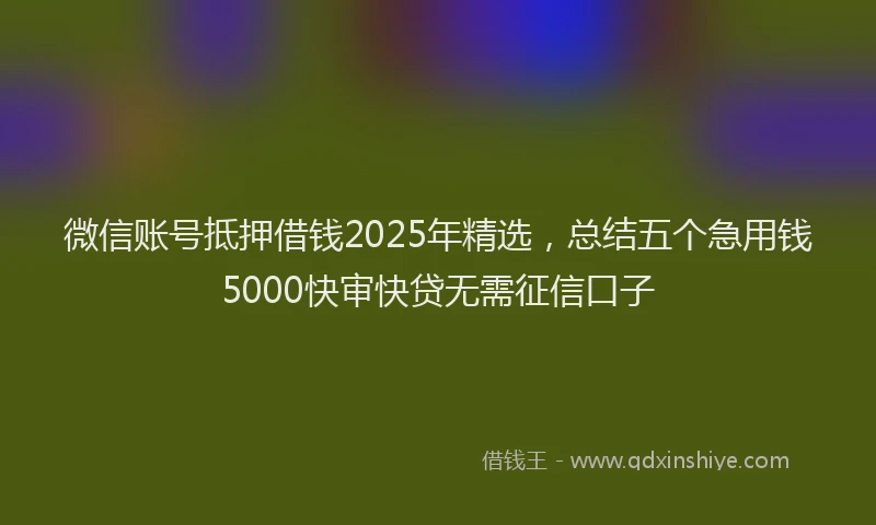 微信账号抵押借钱2025年精选，总结五个急用钱5000快审快贷无需征信口子