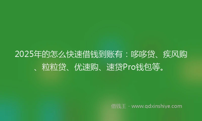 2025年的怎么快速借钱到账有：哆哆贷、疾风购、粒粒贷、优速购、速贷Pro钱包等。