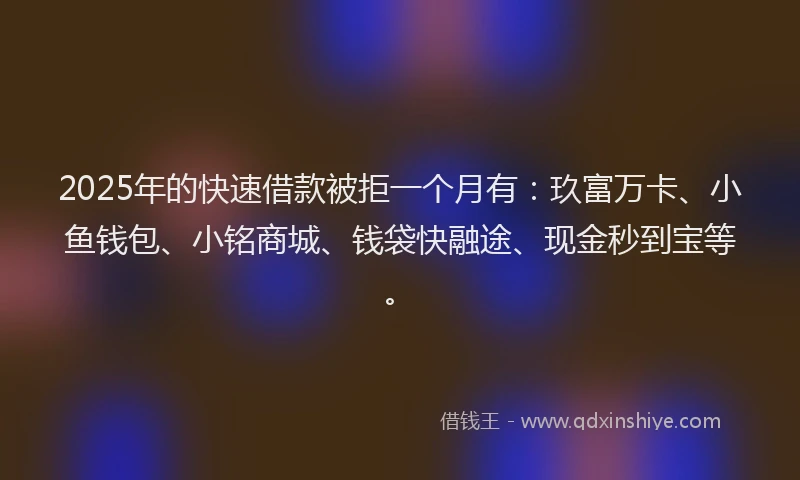 2025年的快速借款被拒一个月有：玖富万卡、小鱼钱包、小铭商城、钱袋快融途、现金秒到宝等。